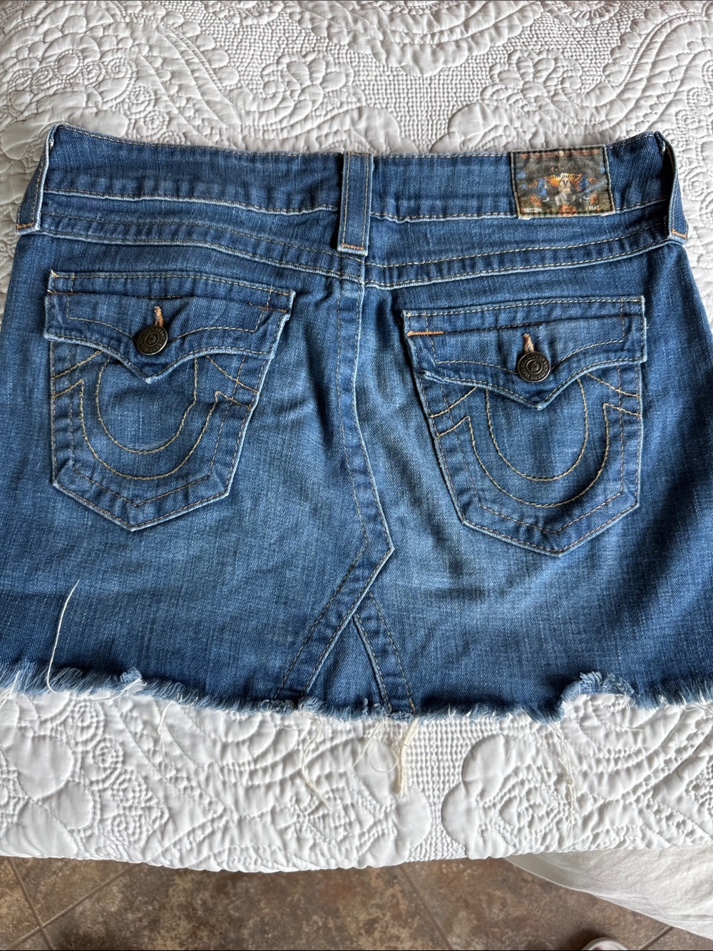 Denim Mini Skirt with Button Flap Pockets - Blue True Religion